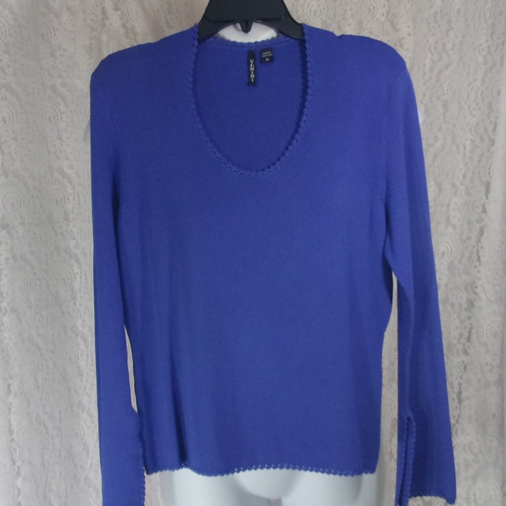 Venini Cadet Blue Knit Sweater Crocheted Edging NWOT